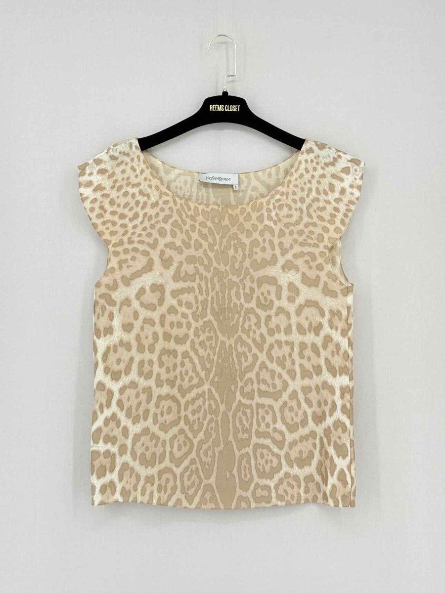 Pre - loved YVES SAINT LAURENT Beige Print Size US 2 Top at Reems Closet