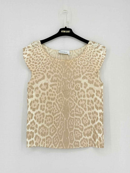 Pre - loved YVES SAINT LAURENT Beige Print Size US 2 Top at Reems Closet