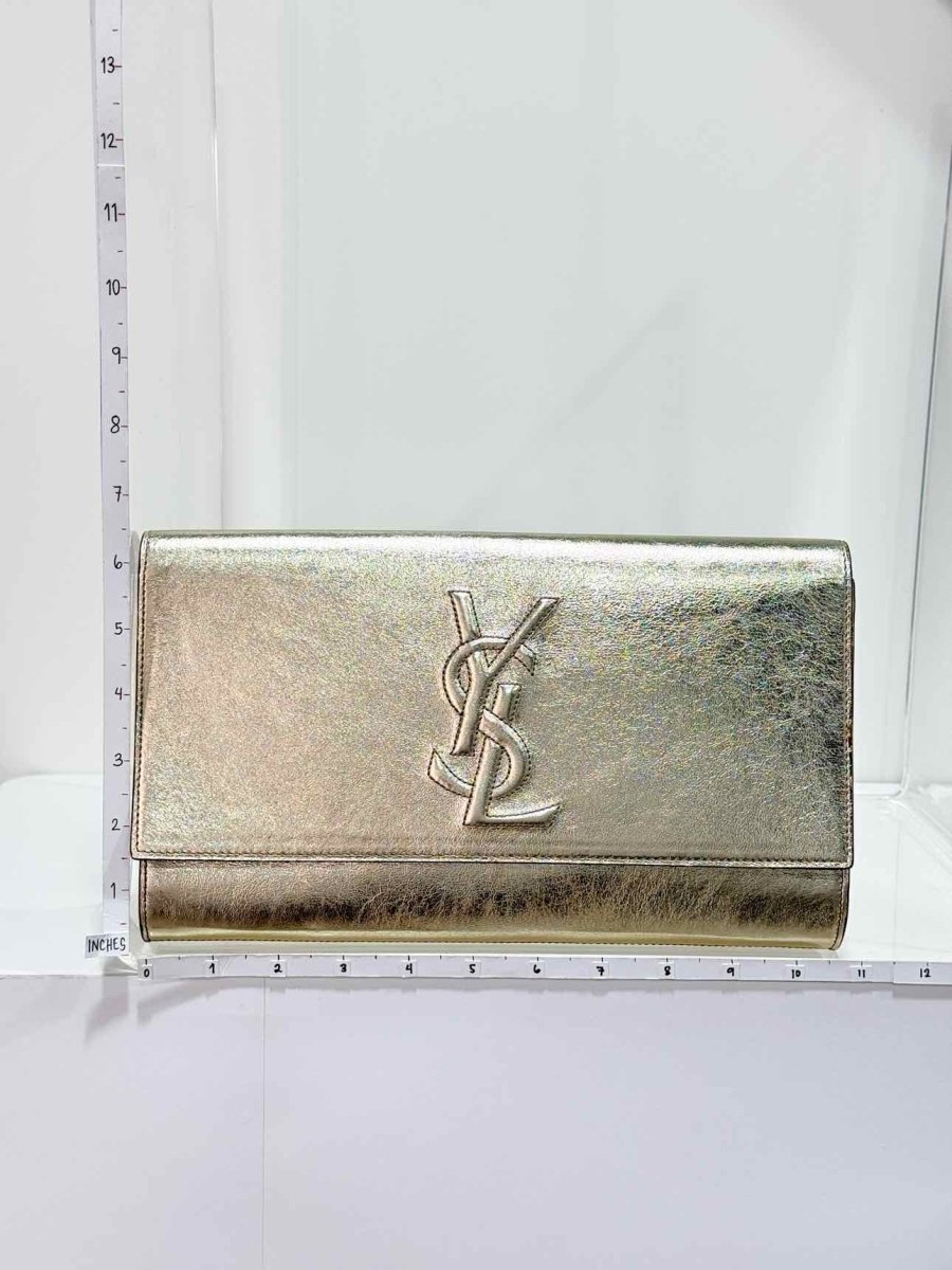 Pre-loved YVES SAINT LAURENT Belle De Jour Metallic Gold Clutch at Reems Closet