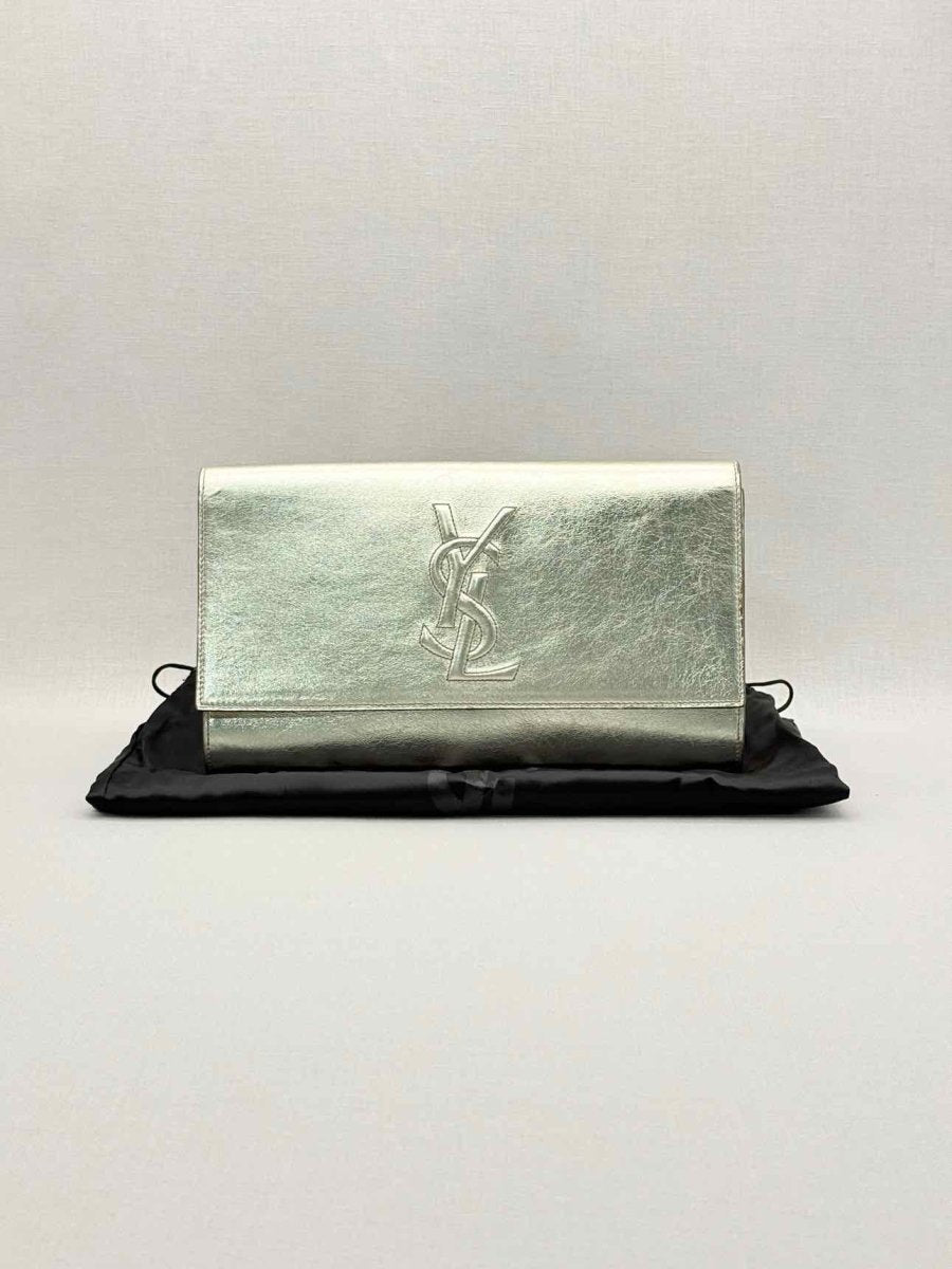 Pre-loved YVES SAINT LAURENT Belle De Jour Metallic Gold Clutch at Reems Closet