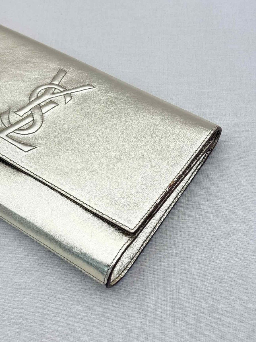 Pre-loved YVES SAINT LAURENT Belle De Jour Metallic Gold Clutch at Reems Closet