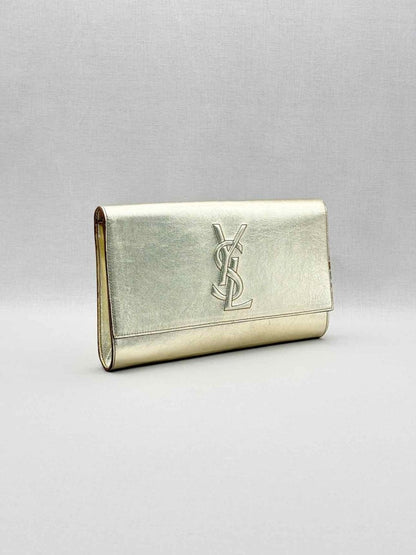 Pre-loved YVES SAINT LAURENT Belle De Jour Metallic Gold Clutch at Reems Closet