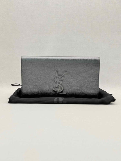 Pre-loved YVES SAINT LAURENT Belle De Jour Metallic Grey Clutch at Reems Closet