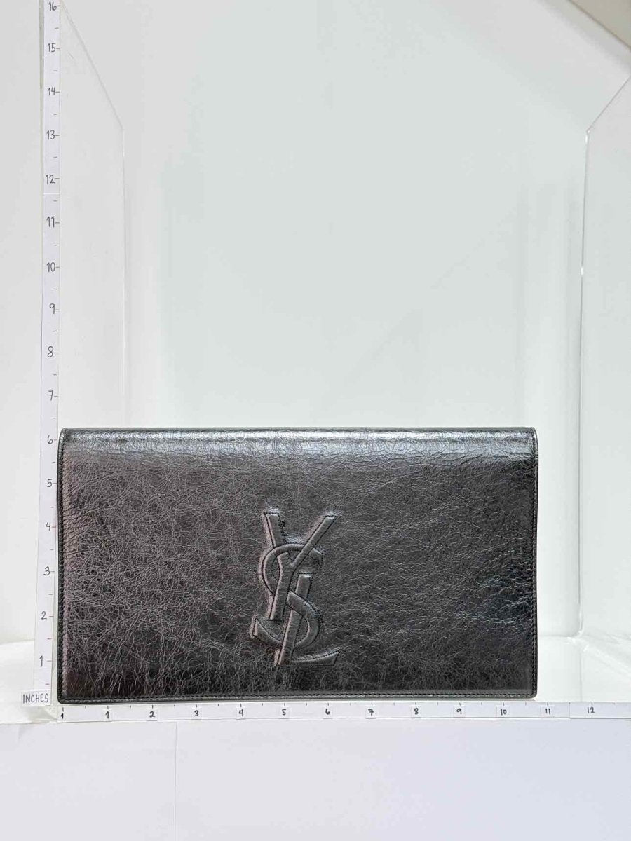 Pre-loved YVES SAINT LAURENT Belle De Jour Metallic Grey Clutch at Reems Closet