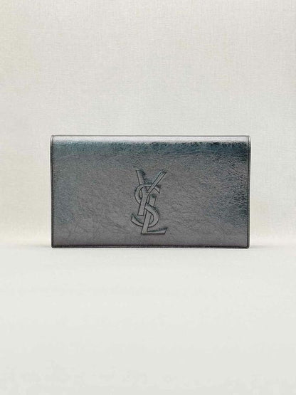 Pre-loved YVES SAINT LAURENT Belle De Jour Metallic Grey Clutch at Reems Closet