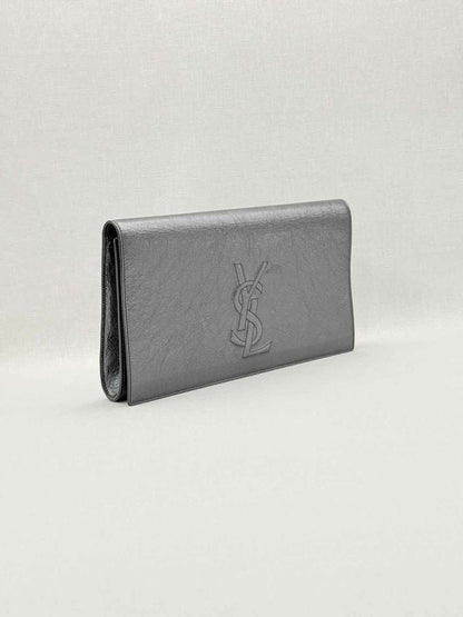 Pre-loved YVES SAINT LAURENT Belle De Jour Metallic Grey Clutch at Reems Closet