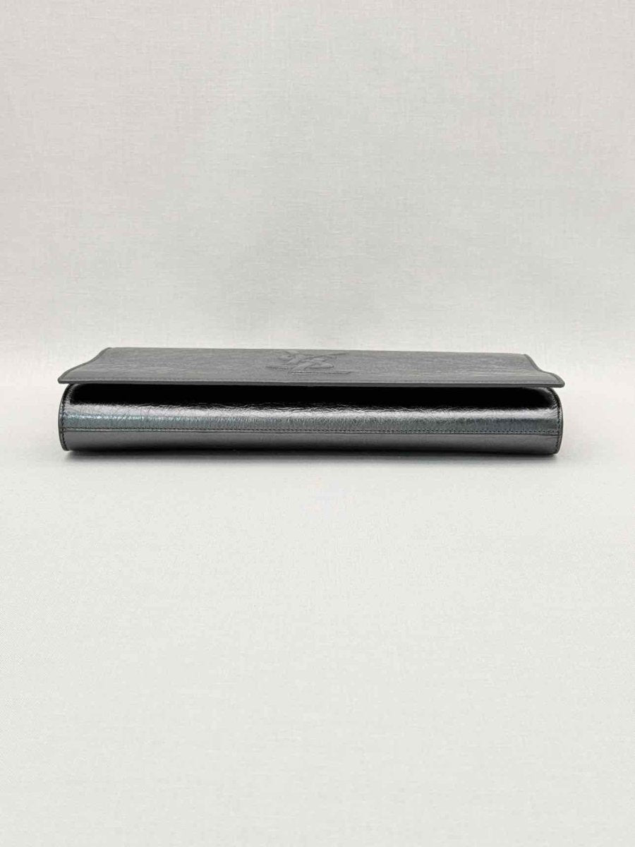 Pre-loved YVES SAINT LAURENT Belle De Jour Metallic Grey Clutch at Reems Closet