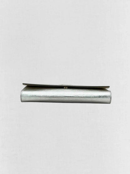Pre - loved YVES SAINT LAURENT Belle De Jour Metallic Silver Clutch at Reems Closet