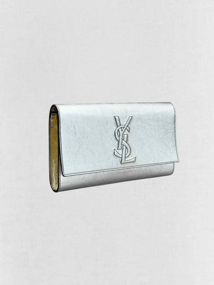 Pre - loved YVES SAINT LAURENT Belle De Jour Metallic Silver Clutch at Reems Closet