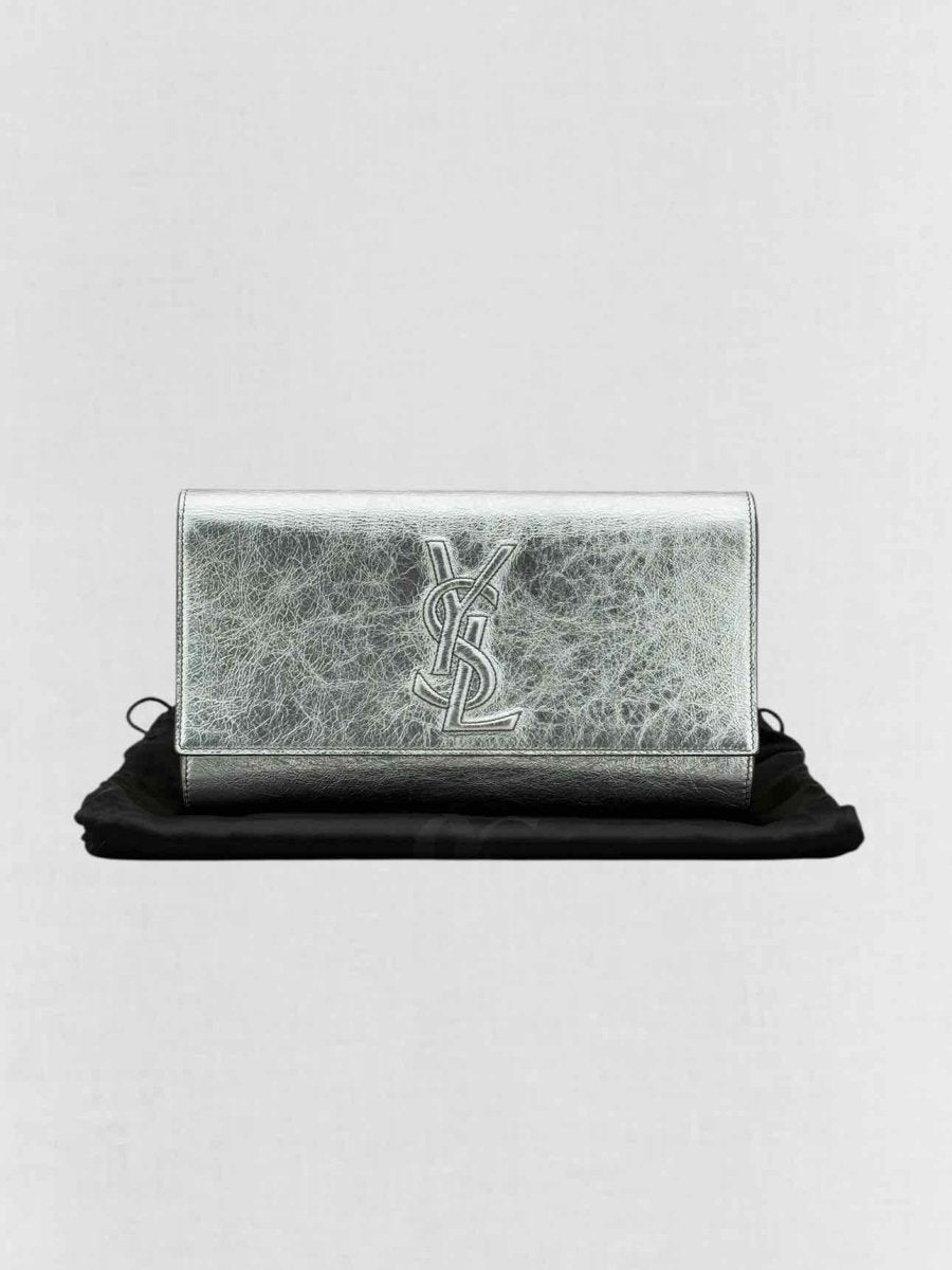 Pre - loved YVES SAINT LAURENT Belle De Jour Metallic Silver Clutch at Reems Closet