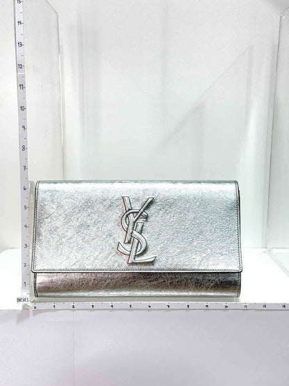Pre - loved YVES SAINT LAURENT Belle De Jour Metallic Silver Clutch at Reems Closet