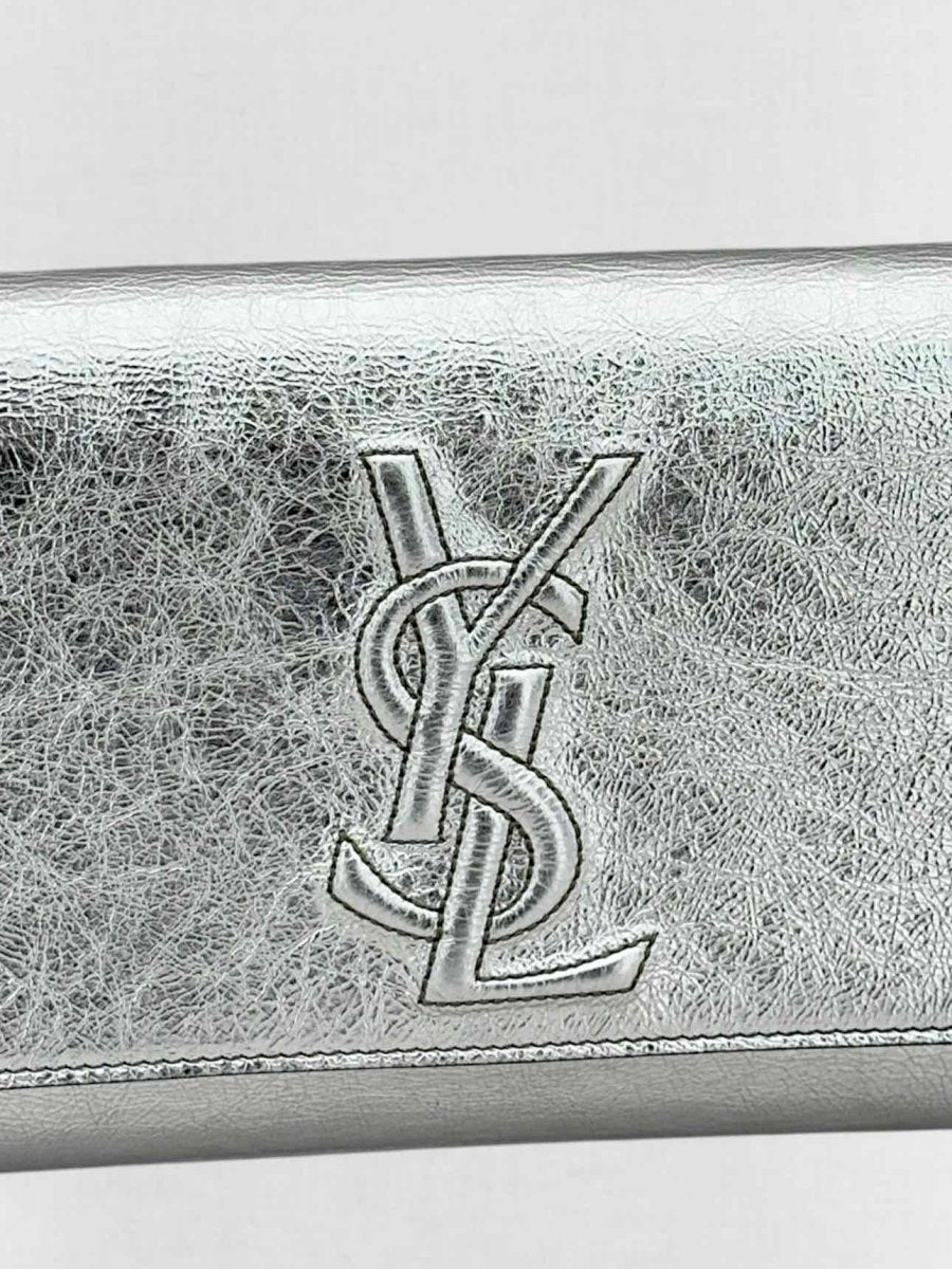 Pre - loved YVES SAINT LAURENT Belle De Jour Metallic Silver Clutch at Reems Closet