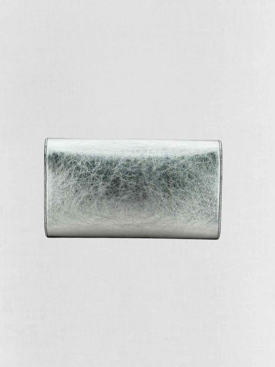 Pre - loved YVES SAINT LAURENT Belle De Jour Metallic Silver Clutch at Reems Closet