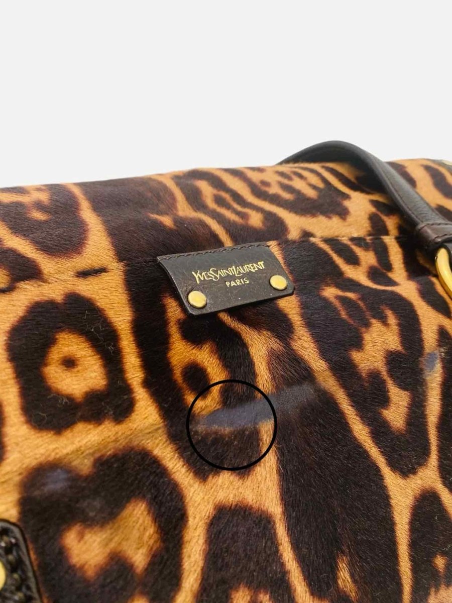 Pre - loved YVES SAINT LAURENT Brown & Beige Leopard Print Satchel at Reems Closet