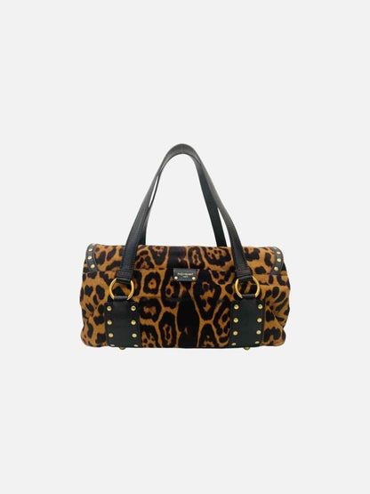 Pre - loved YVES SAINT LAURENT Brown & Beige Leopard Print Satchel at Reems Closet