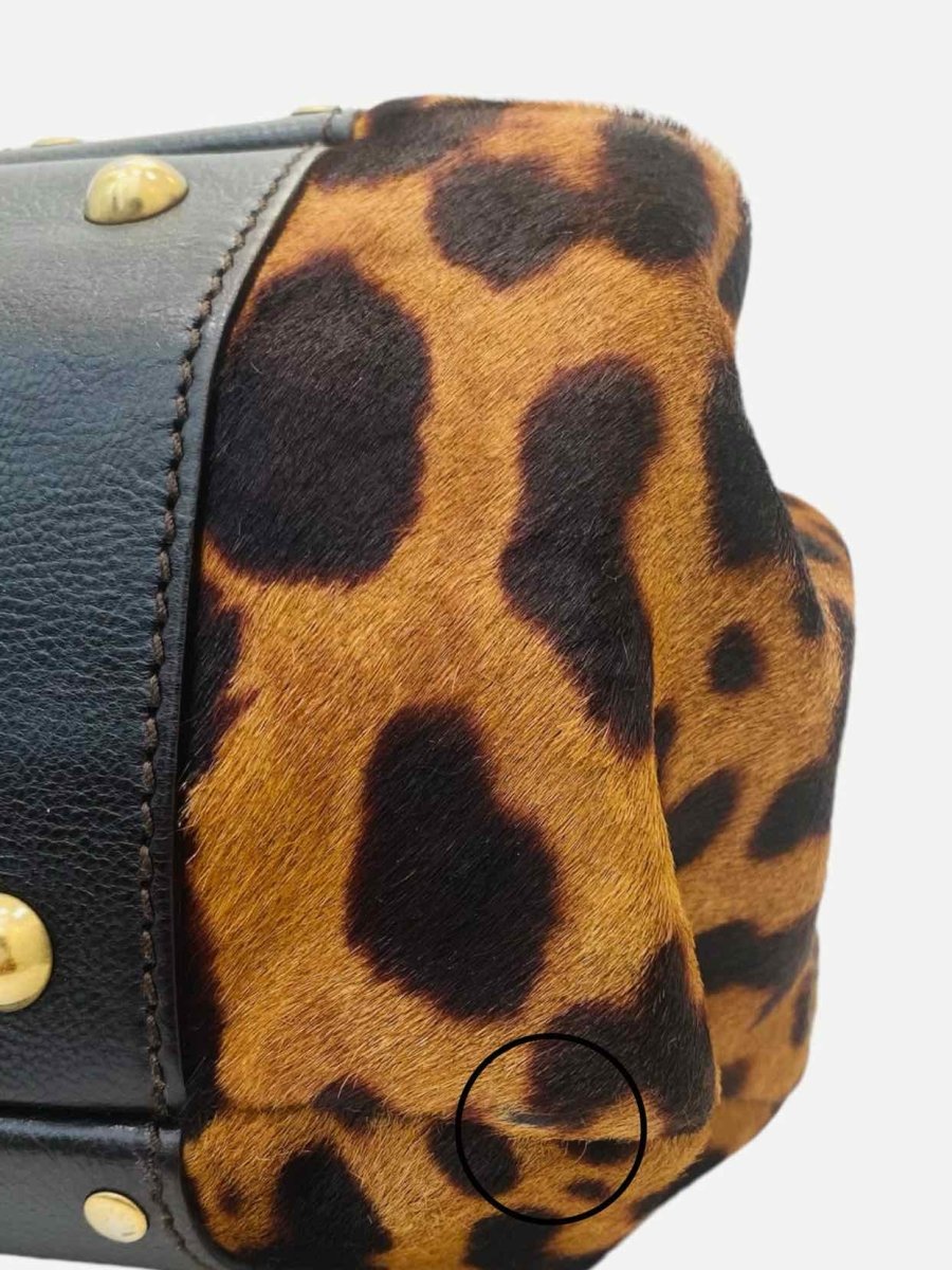 Pre - loved YVES SAINT LAURENT Brown & Beige Leopard Print Satchel at Reems Closet