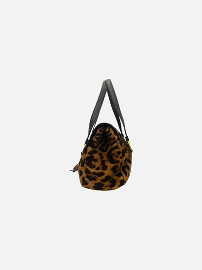 Pre - loved YVES SAINT LAURENT Brown & Beige Leopard Print Satchel at Reems Closet