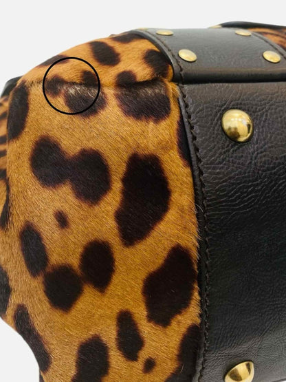 Pre - loved YVES SAINT LAURENT Brown & Beige Leopard Print Satchel at Reems Closet