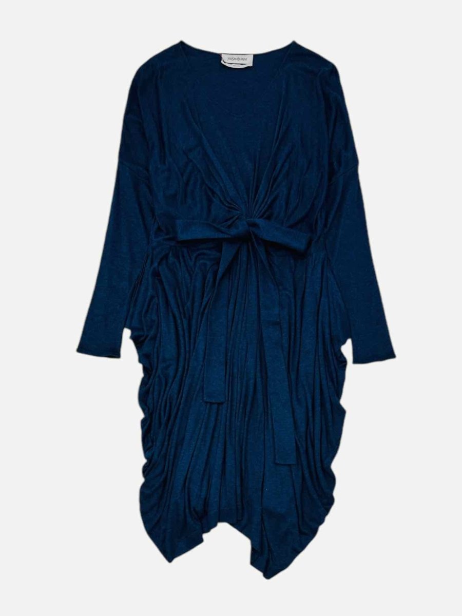 Pre - loved YVES SAINT LAURENT Draped Blue Dress at Reems Closet