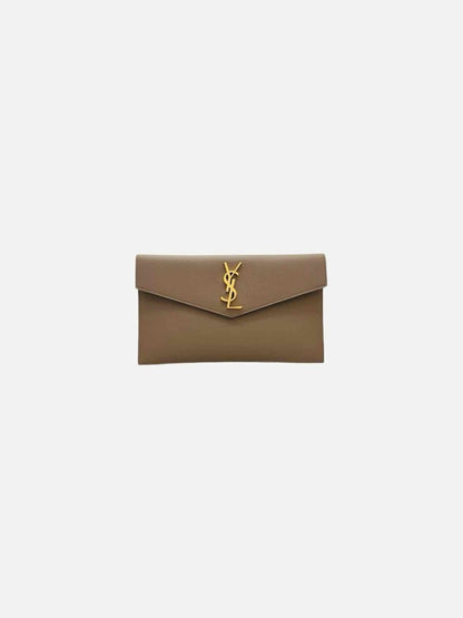 Pre - loved YVES SAINT LAURENT Envelope Taupe Pouch at Reems Closet