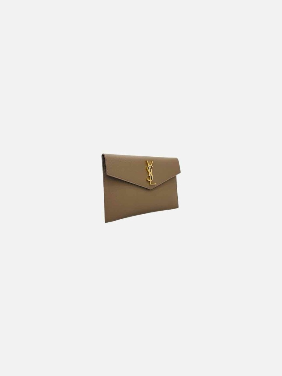 Pre - loved YVES SAINT LAURENT Envelope Taupe Pouch at Reems Closet