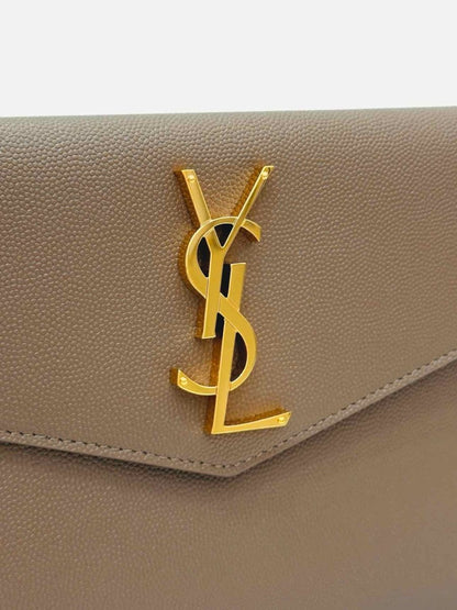 Pre - loved YVES SAINT LAURENT Envelope Taupe Pouch at Reems Closet