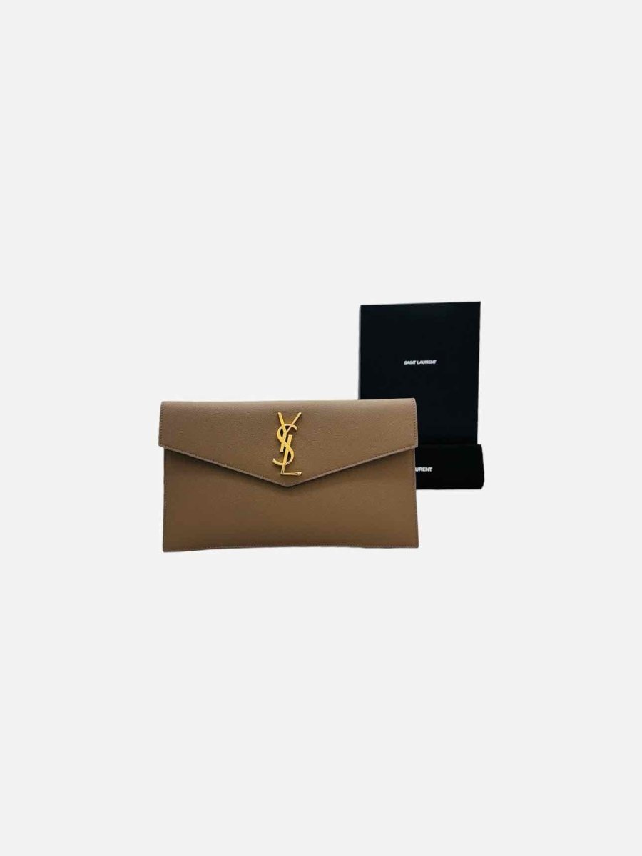 Pre - loved YVES SAINT LAURENT Envelope Taupe Pouch at Reems Closet