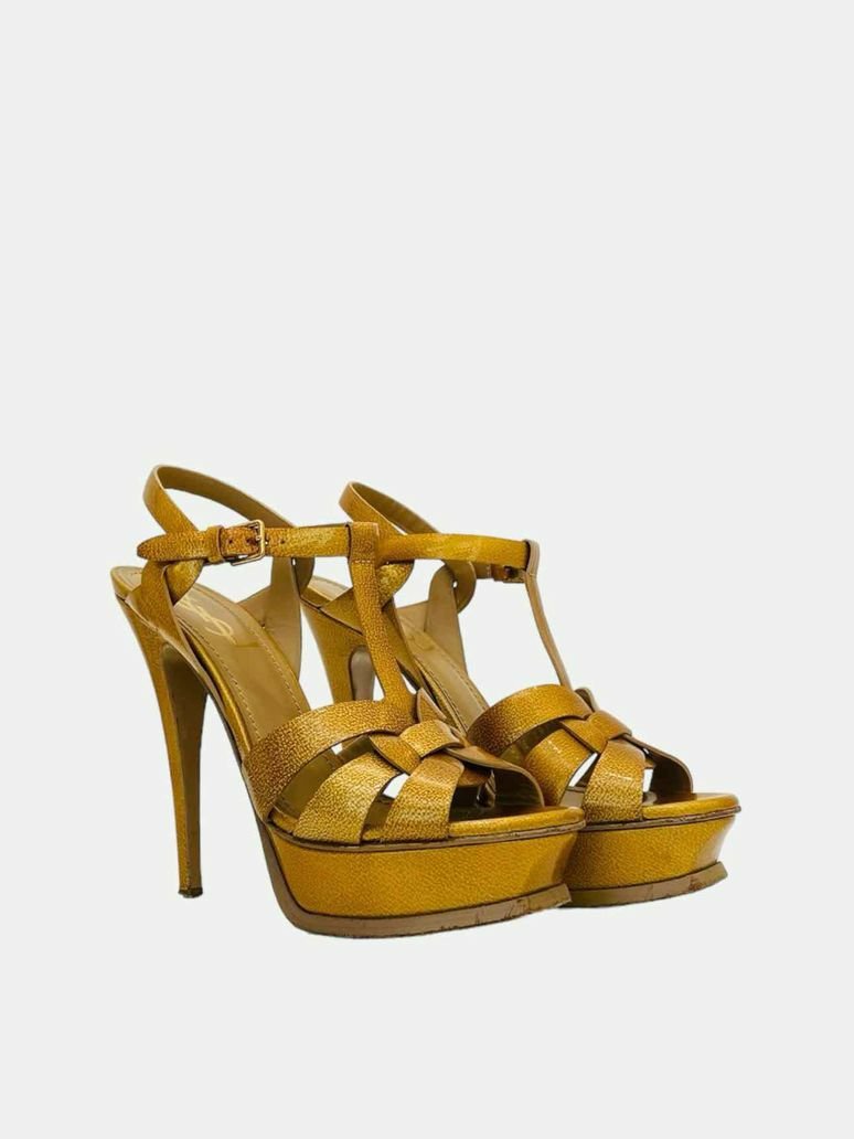 Pre - loved YVES SAINT LAURENT Gold Size EU 37.5 Heeled Sandals at Reems Closet