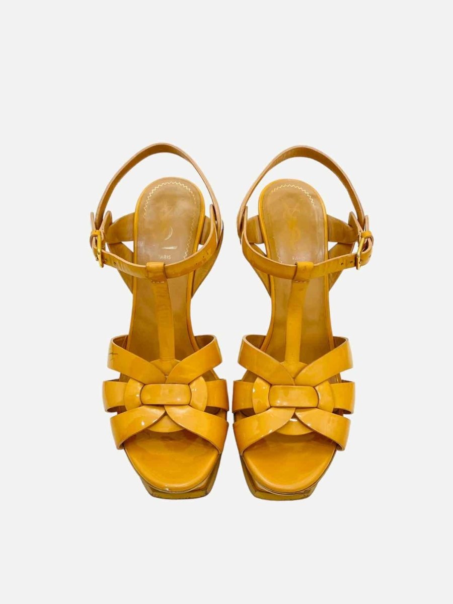 Pre - loved YVES SAINT LAURENT Tribute Tan Heeled Sandals 38.5 at Reems Closet