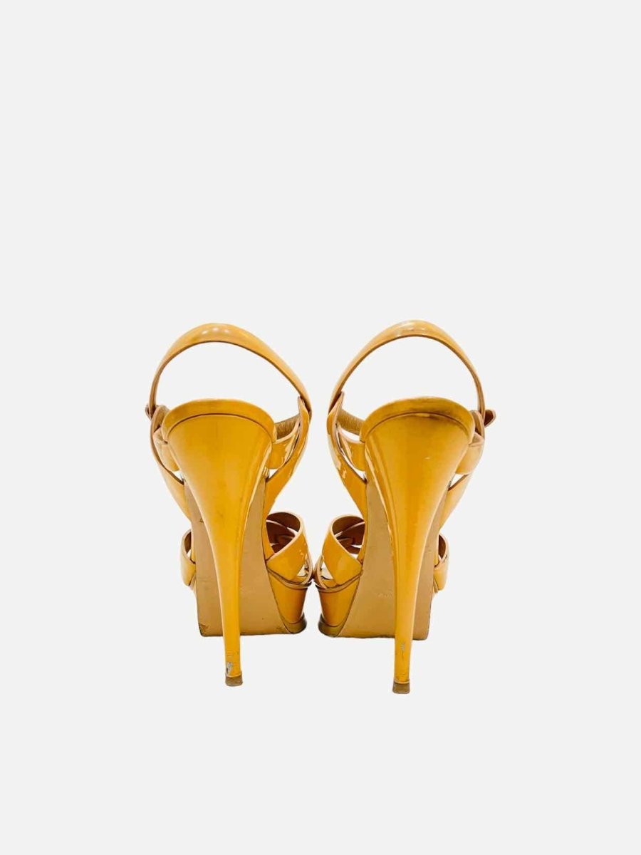 Pre - loved YVES SAINT LAURENT Tribute Tan Heeled Sandals 38.5 at Reems Closet