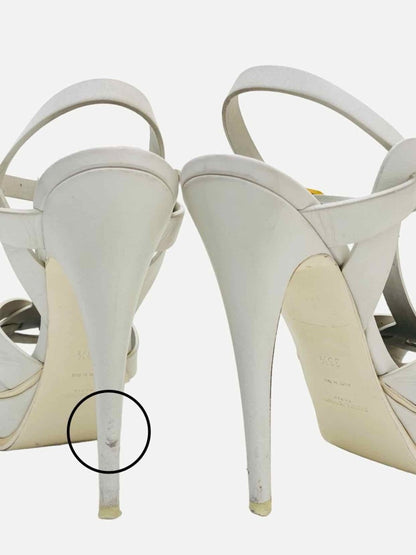 Pre - loved YVES SAINT LAURENT Tribute White Heeled Sandals 38.5 at Reems Closet