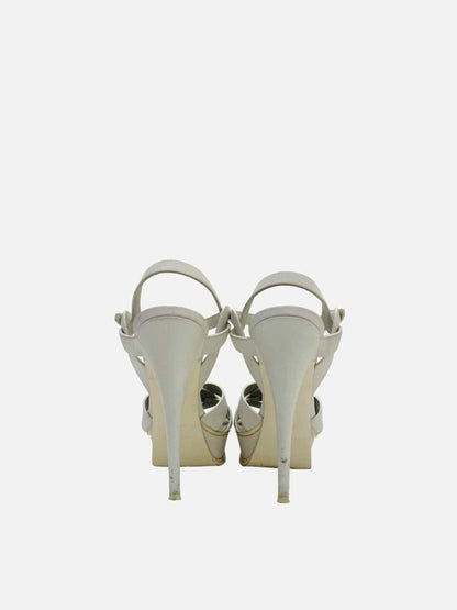 Pre - loved YVES SAINT LAURENT Tribute White Heeled Sandals 38.5 at Reems Closet