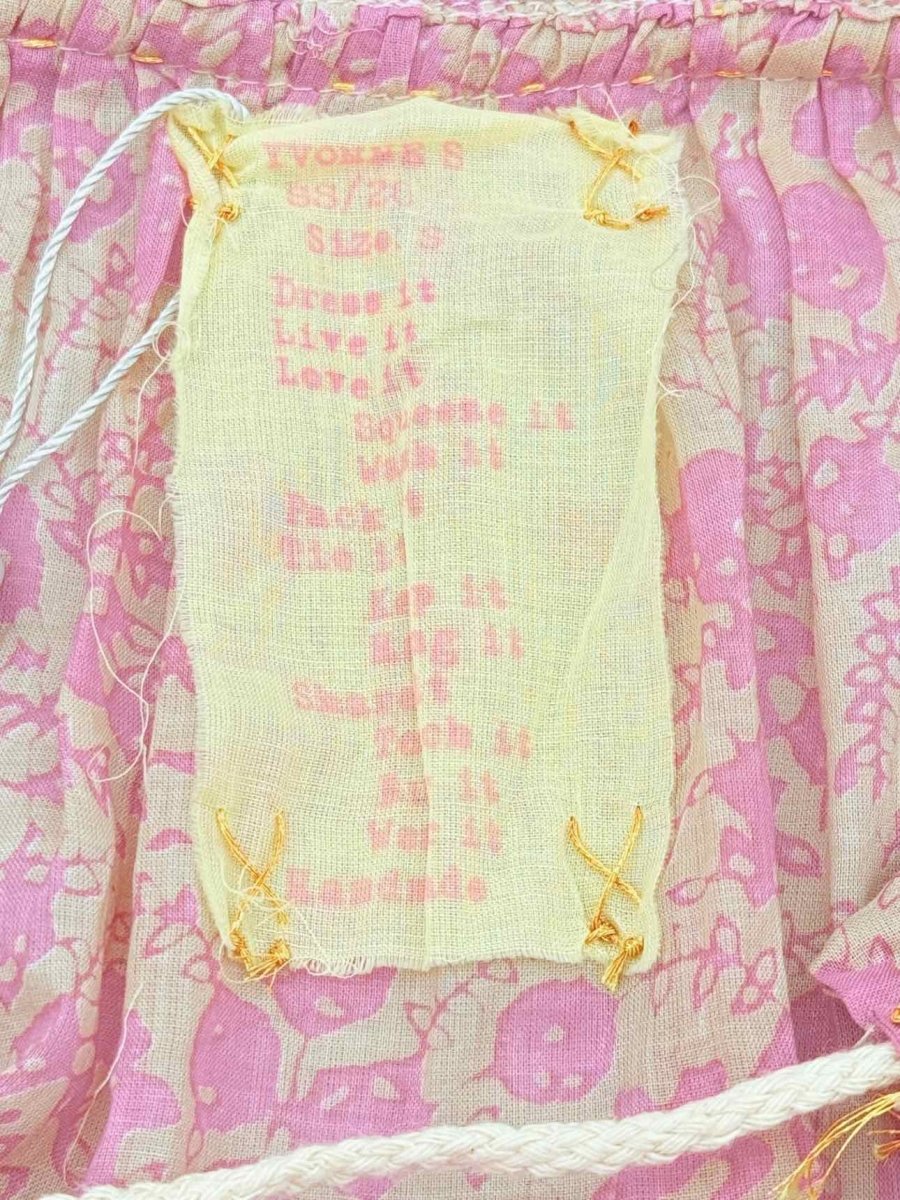 Pre - loved YVONNE S Biege & Pink Printed Size Small Long Dress at Reems Closet