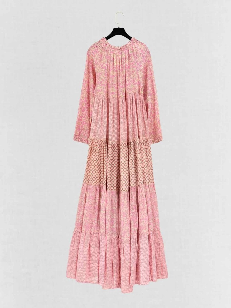 Pre - loved YVONNE S Biege & Pink Printed Size Small Long Dress at Reems Closet