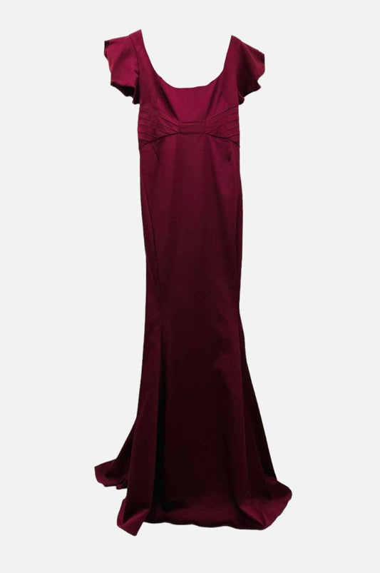 Pre - loved ZAC POSEN Long Burgundy Evening Dress at Reems Closet