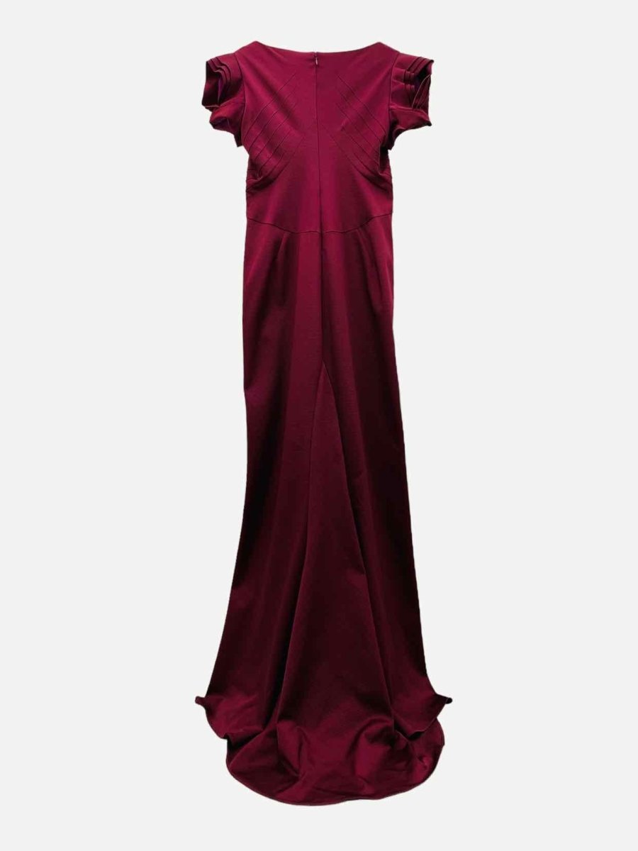 Pre - loved ZAC POSEN Long Burgundy Evening Dress at Reems Closet