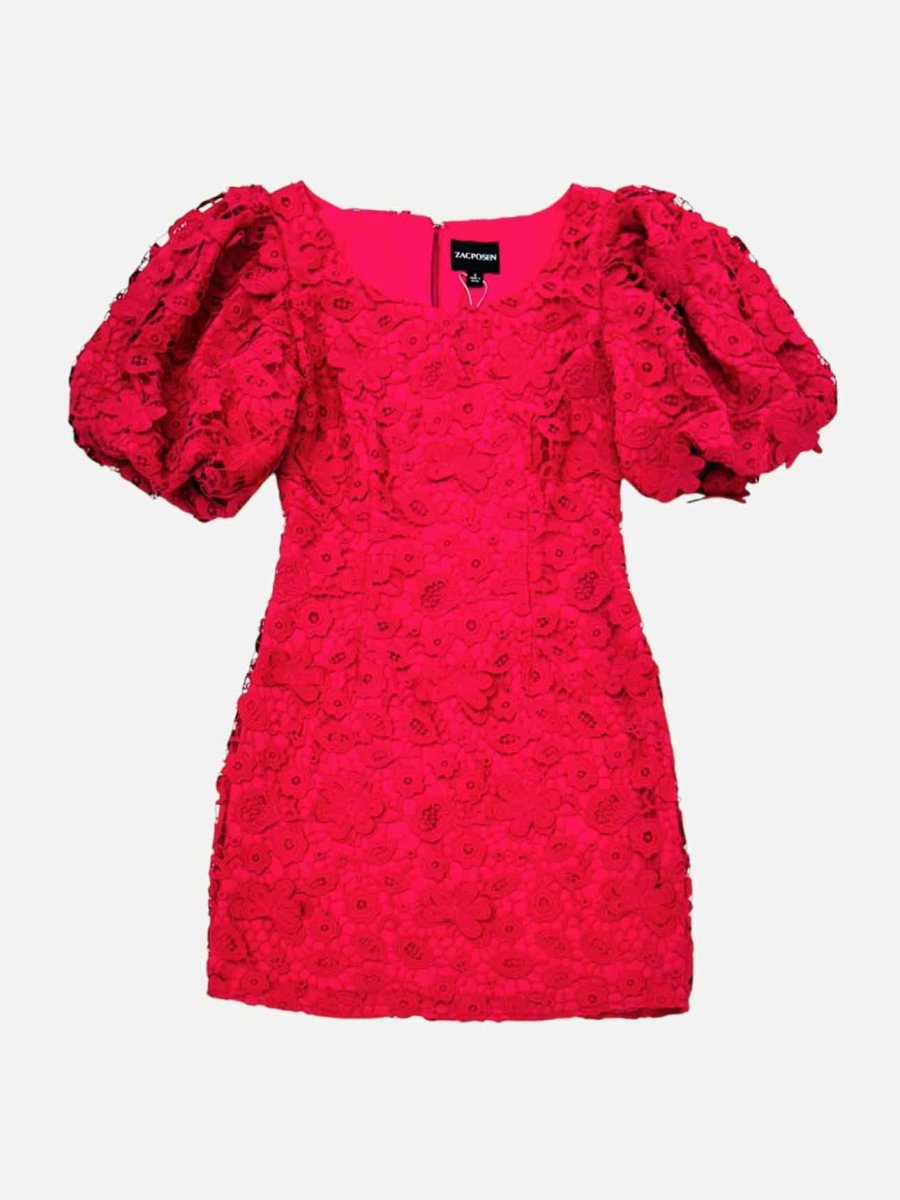 Pre - loved ZAC POSEN Puff Sleeve Fuchsia Mini Dress at Reems Closet