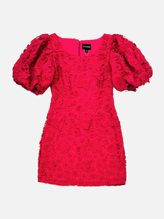 Pre - loved ZAC POSEN Puff Sleeve Fuchsia Mini Dress at Reems Closet