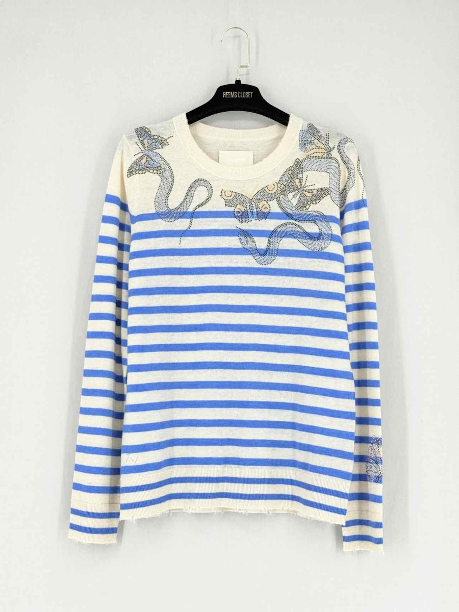 Pre - loved ZADIG & VOLTAIRE Blue & Beige Striped Size Large Jumper at Reems Closet