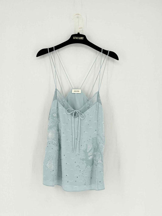 Pre - loved ZADIG & VOLTAIRE Blue Embroidered Size Large Camisole at Reems Closet