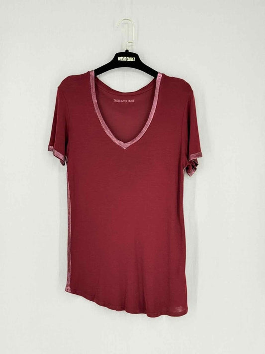 Pre - loved ZADIG & VOLTAIRE Burgundy Size Large T-shirt at Reems Closet