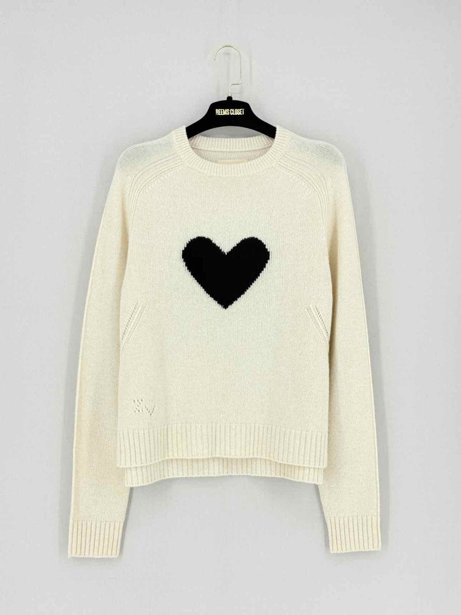 Pre - loved ZADIG & VOLTAIRE Cream Heart Print Size Large Jumper at Reems Closet