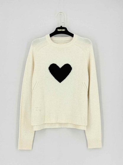 Pre - loved ZADIG & VOLTAIRE Cream Heart Print Size Large Jumper at Reems Closet