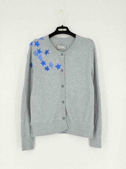 Pre - loved ZADIG & VOLTAIRE Grey Star Print Size Large Cardigan at Reems Closet