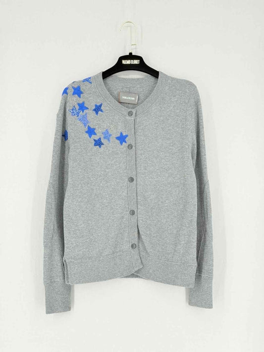 Pre - loved ZADIG & VOLTAIRE Grey Star Print Size Large Cardigan at Reems Closet