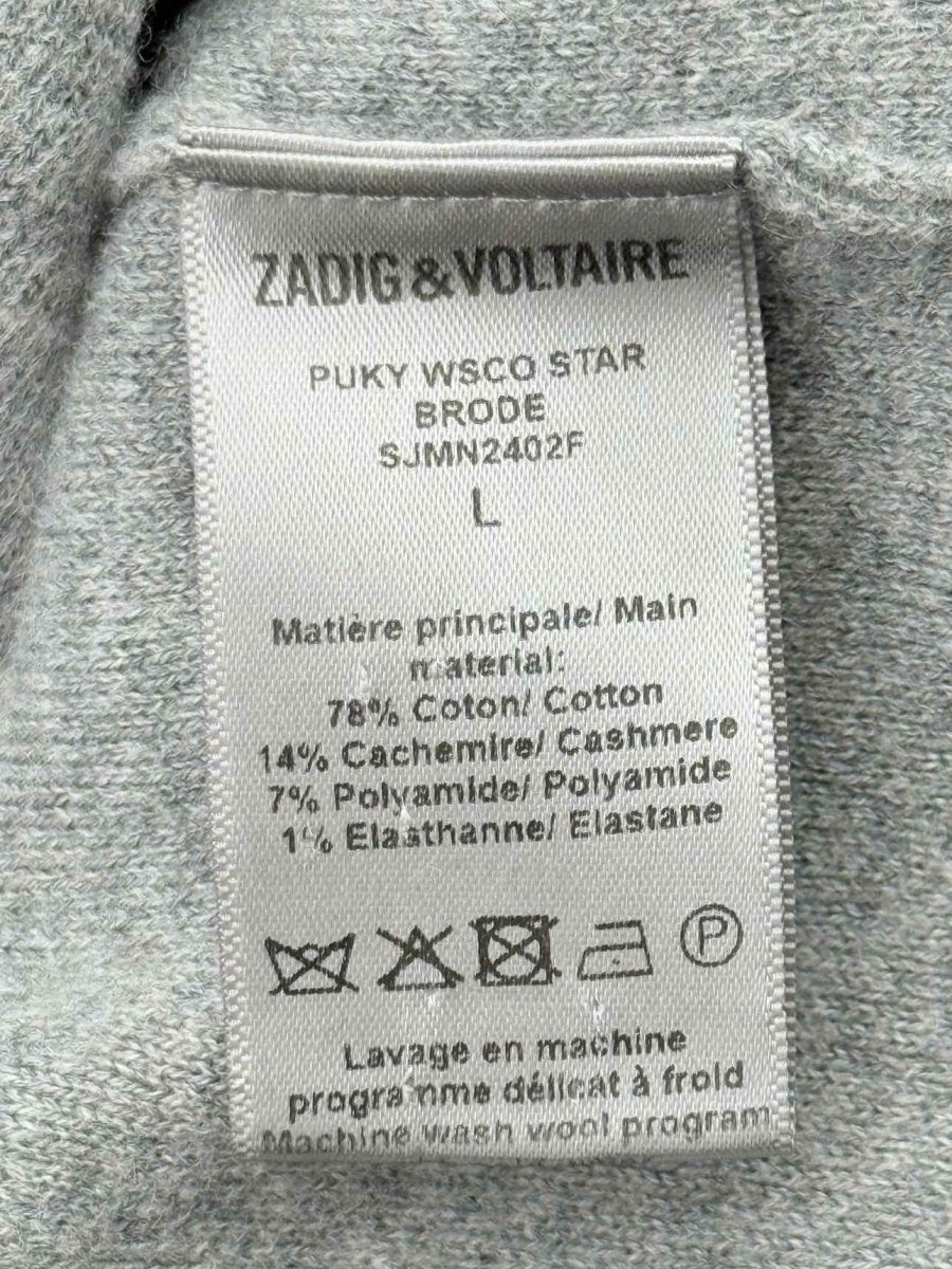 Pre - loved ZADIG & VOLTAIRE Grey Star Print Size Large Cardigan at Reems Closet
