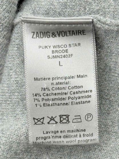 Pre - loved ZADIG & VOLTAIRE Grey Star Print Size Large Cardigan at Reems Closet