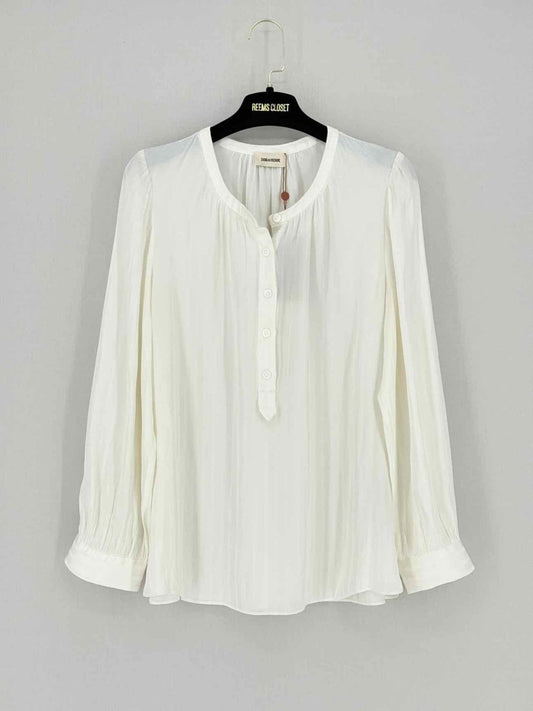 Pre - loved ZADIG & VOLTAIRE Off - white Striped Size Large Blouse at Reems Closet