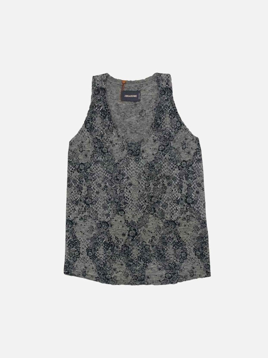 Pre - loved ZADIG & VOLTAIRE Sleeveless Grey Printed Size Large Top at Reems Closet