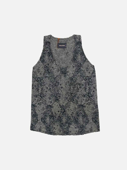 Pre - loved ZADIG & VOLTAIRE Sleeveless Grey Printed Size Large Top at Reems Closet